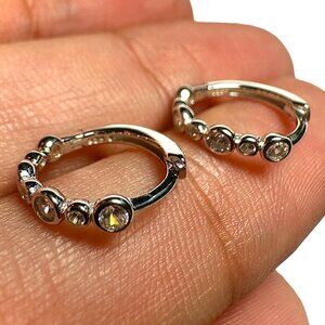 Sterling Silver 925 Zircon Huggie Hoop Earrings Minimalist Everyday Jewelry Gift